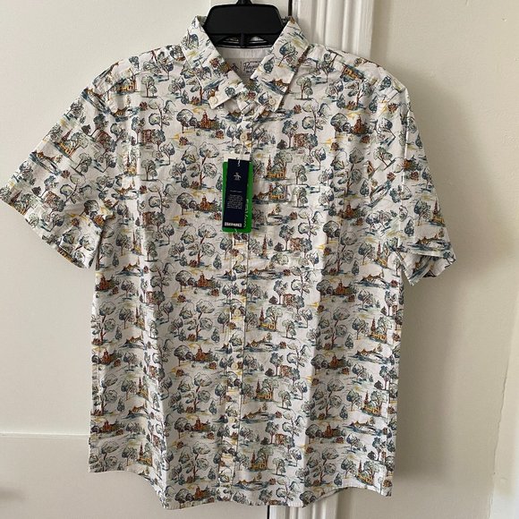 NWT Original Penguin Bright White Multiprint Button Down Shirt Size M OPWF2026OP - Picture 1 of 13